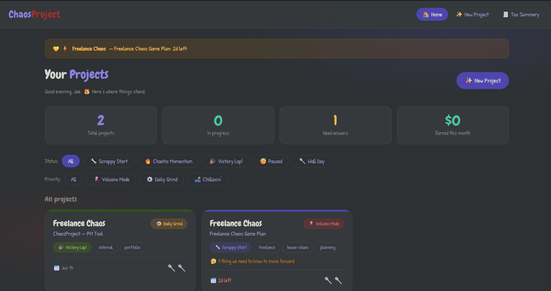 ChaosProject dashboard screenshot